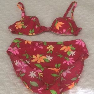 Swimsuit - 2 piece fuschia with flowers.